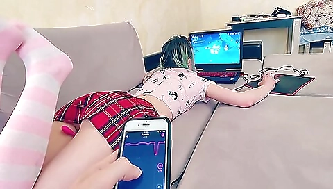 Caught My Stepsister With A Vibrator While She Was Playing A Game And Fucked Her