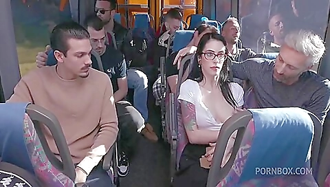 Librarian Gets Gangbanged Rough And Bukkaked On A Bus