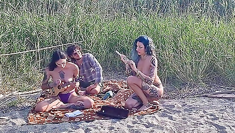 Spin The Bottle Game On The Beach -unforgettable Holiday Sex W. Two Stunning Girls English Subtitles