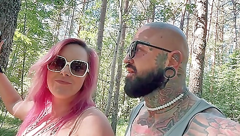 Risky Outdoor Sex In The Forest - Almost Caught, Deepthroat & Cumswap